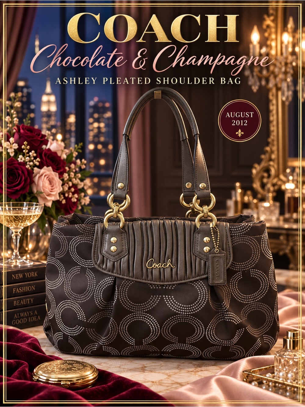 Coach Chocolate & Champagne Ashley Pleated Shoulder Bag — Chocolate